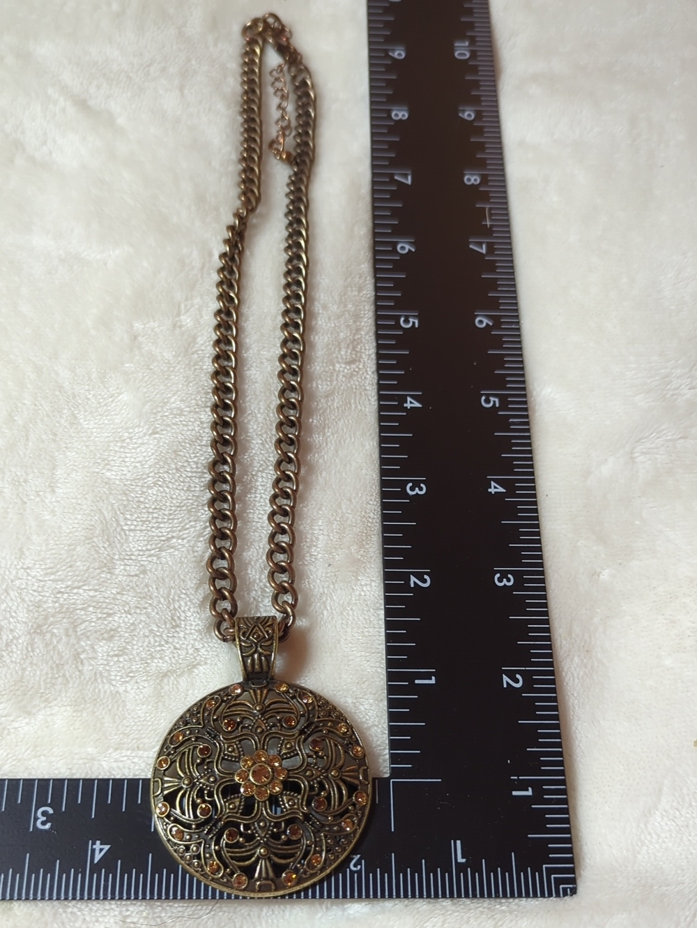 Lia Sophia VTG Bronze Tone Filigree Round Pendant Statement Necklace + FREE GIFT - Picture 4 of 4
